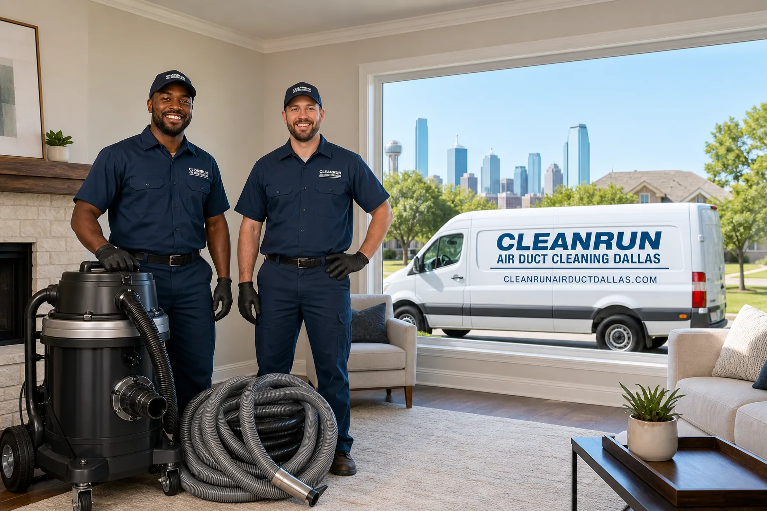 CleanRun Air Duct Cleaning Dallas air duct cleaning service vehicle and crew in Dallas, TX